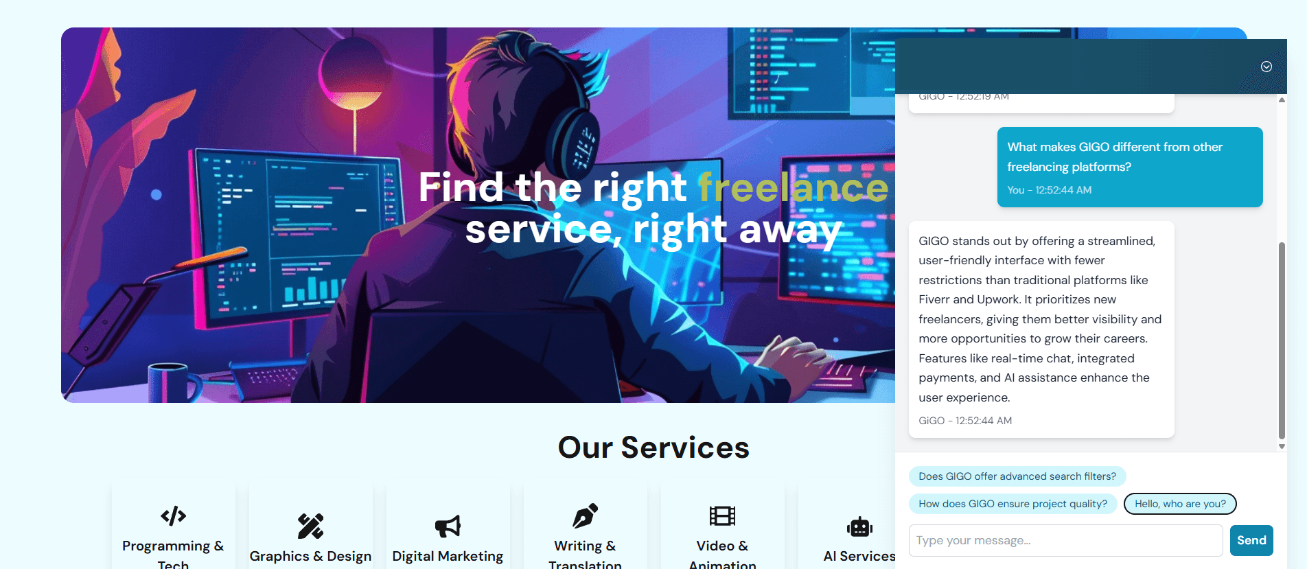 GiGO - AI Chatbot & Freelancing Platform